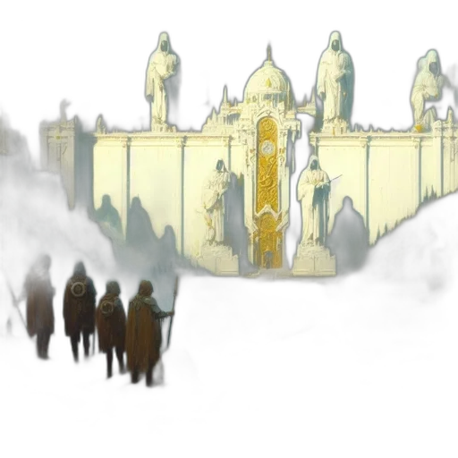 sword, concept art, fantasy art, 3d render, pixel art, fog, snow, city street transparent PNG cut-out