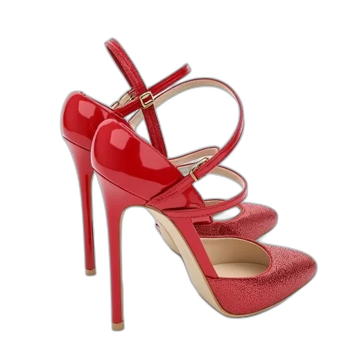 shoes, 3d render, red, pair, high-heeled, glossy, finish, sparkling transparent PNG cut-out