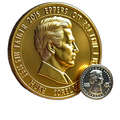gold-colored, coin, portrait, man, front, various, denominations, numbers transparent PNG cut-out