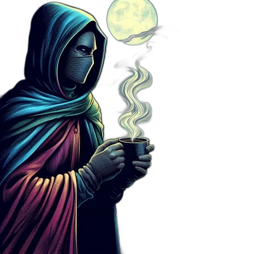 mask, staff, comic book art, concept art, fantasy art, pixel art, fire, outer space transparent PNG cut-out