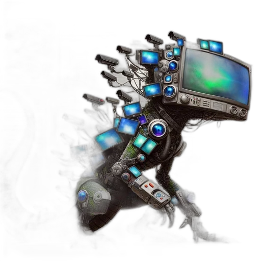 robot, weapon, staff, cyberpunk, concept art, 3d render, fantasy art, fantastical transparent PNG cut-out
