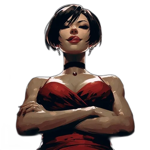 face, dress, comic book art, concept art, fantasy art, photorealistic, red, dark transparent PNG cut-out