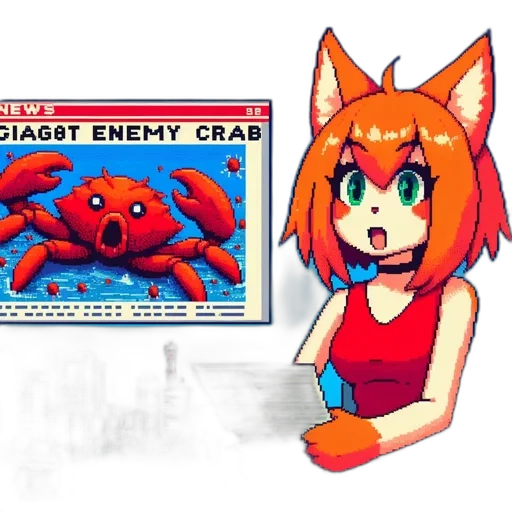 creature, animal, weapon, robot, pixel art, concept art, vaporwave, anime transparent PNG cut-out