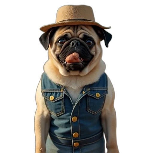 hat, jacket, animal, photorealistic transparent PNG cut-out