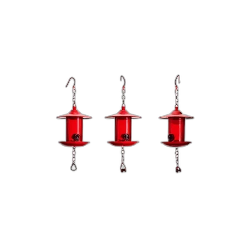 jewelry, red, three, bird, feeders, chains, displayed, against transparent PNG cut-out