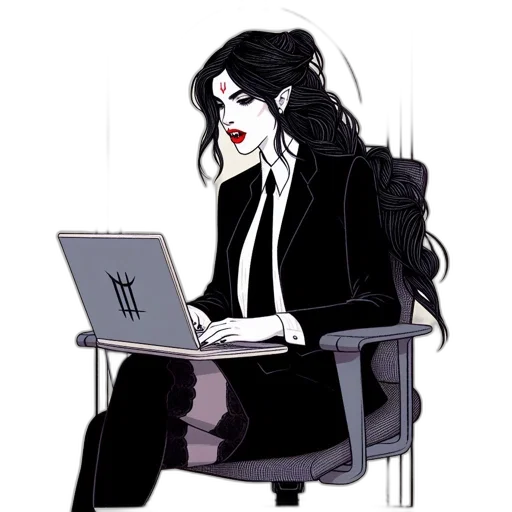 staff, cartoon, comic book art, concept art, pixel art, dark, monochrome, woman transparent PNG cut-out