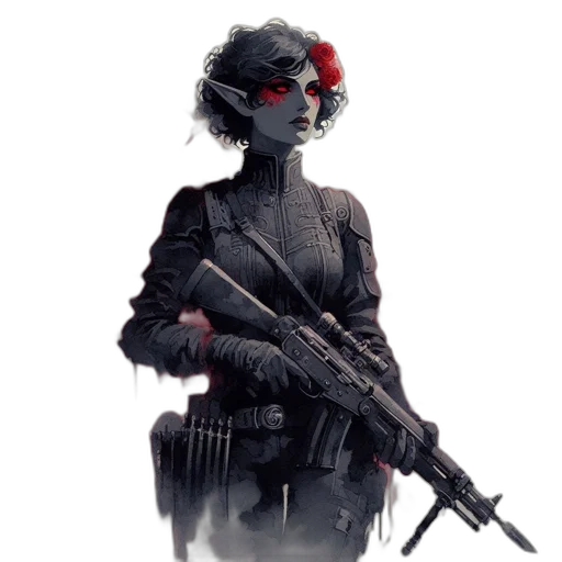 weapon, mask, concept art, cyberpunk, comic book art, pixel art, red, dark transparent PNG cut-out