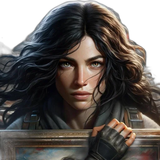 fantasy art, concept art, comic book art, photorealistic, figure, intense, green, eyes transparent PNG cut-out