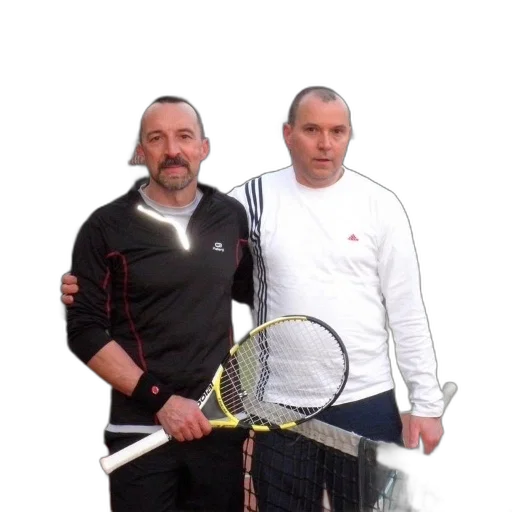 staff, jacket, weapon, two, men, stand, tennis, court transparent PNG cut-out