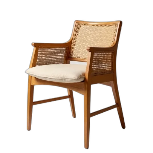 furniture, 3d render, wooden, chair, beige, cushioned, seat, backrest transparent PNG cut-out