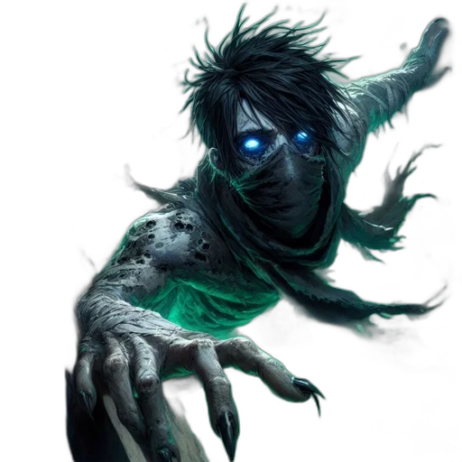 mask, creature, face, staff, concept art, fantasy art, comic book art, cyberpunk transparent PNG cut-out