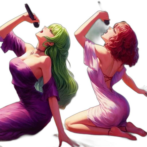 concept art, comic book art, fantasy art, pixel art, outer space, green, two, female transparent PNG cut-out