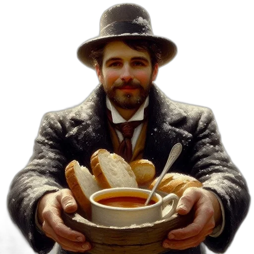 food, hat, staff, photorealistic, concept art, oil painting, 3d render, man transparent PNG cut-out