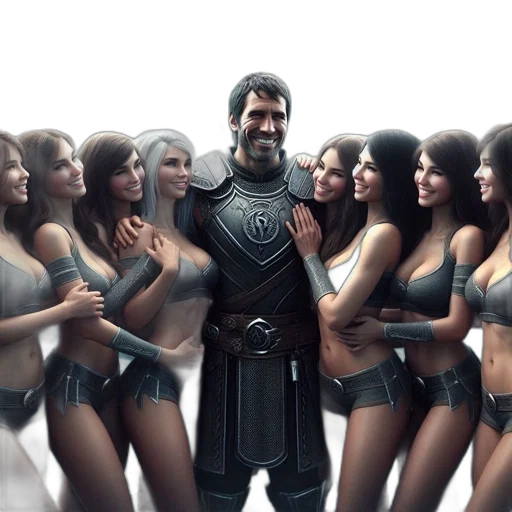 concept art, fantasy art, comic book art, 3d render, group, eight, women, one transparent PNG cut-out