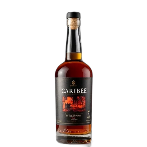 bottle, caribee, whiskey, black, label, featuring, red, orange transparent PNG cut-out