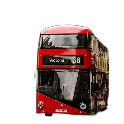 photorealistic, 3d render, concept art, red, double-decker, bus, traveling, down transparent PNG cut-out