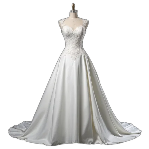 dress, 3d render, white, wedding, fitted, bodice, full, flared transparent PNG cut-out