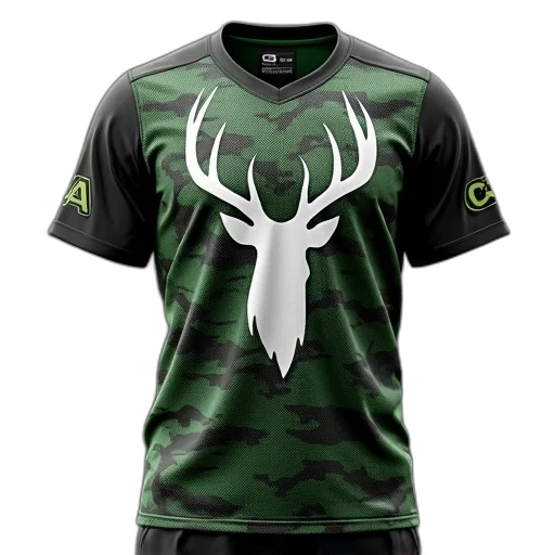 concept art, green, black, camo, lacrosse, jersey, word, caribou transparent PNG cut-out