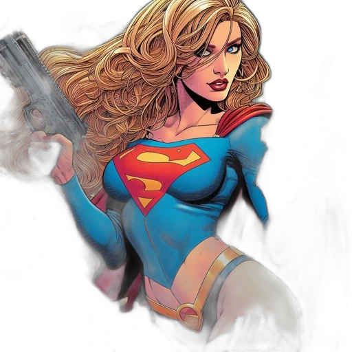 comic book art, concept art, supergirl, stands, room, wearing, her, traditional transparent PNG cut-out