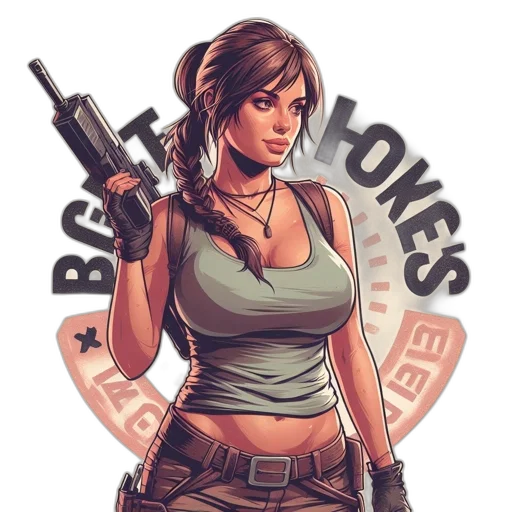 weapon, comic book art, concept art, pixel art, cartoon, earth tones, female, character transparent PNG cut-out