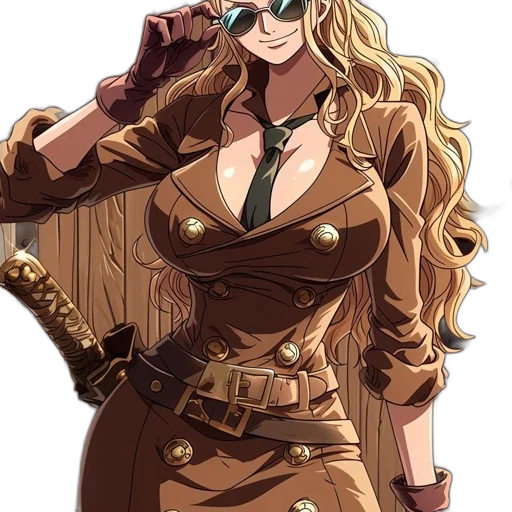 dress, staff, jacket, anime, concept art, cartoon, comic book art, earth tones transparent PNG cut-out