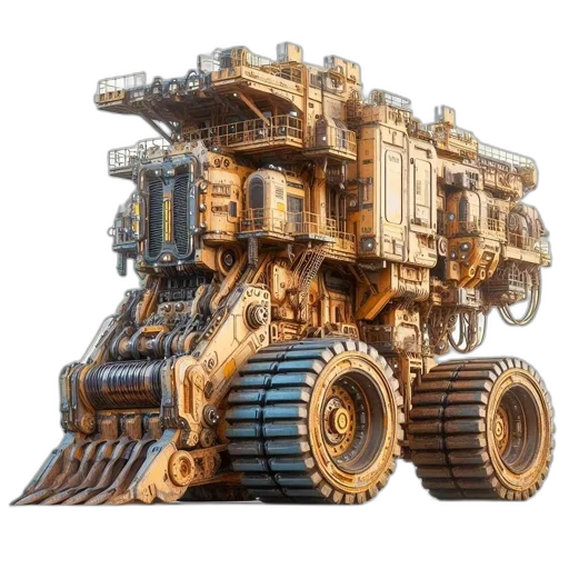 robot, car, weapon, concept art, 3d render, complex, steampunk-inspired, mechanical transparent PNG cut-out
