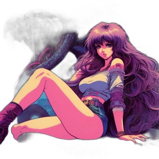hair, comic book art, fantasy art, concept art, anime, neon lights, fire, neon transparent PNG cut-out