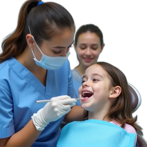 dentist, examining, young, girl, teeth, dental, clinic, wearing transparent PNG cut-out