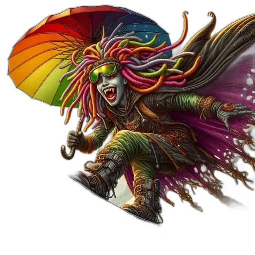 dragon, creature, umbrella, mask, fantasy art, concept art, colorful, another transparent PNG cut-out