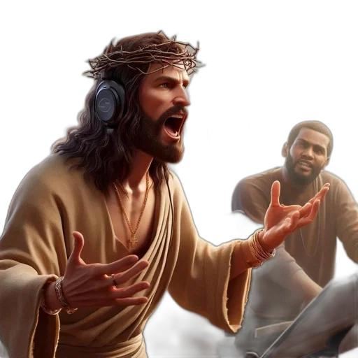 photorealistic, 3d render, concept art, modern, recording, studio, jesus, figures transparent PNG cut-out