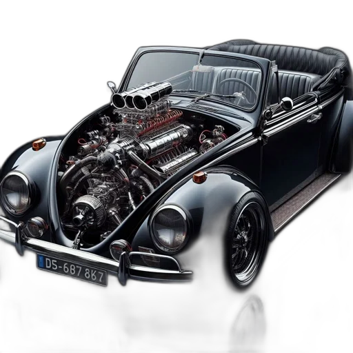 car, 3d render, photorealistic, customized, volkswagen, beetle, features, exposed transparent PNG cut-out