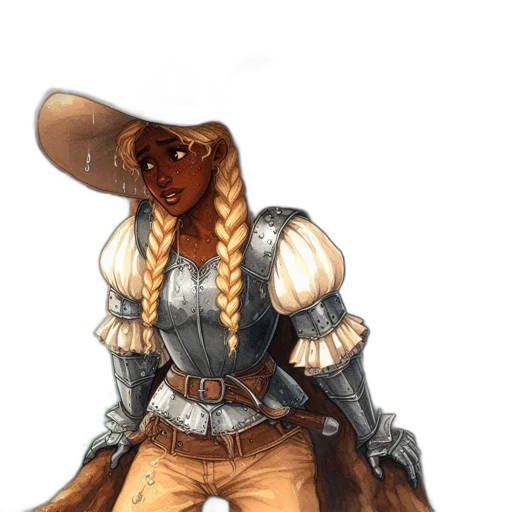 staff, hat, dress, concept art, fantasy art, comic book art, watercolor, earth tones transparent PNG cut-out