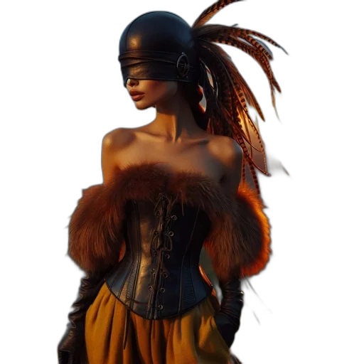 hat, mask, dress, jacket, concept art, 3d render, fantasy art, photorealistic transparent PNG cut-out