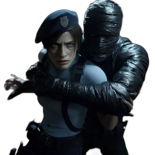 jacket, mask, weapon, face, concept art, cyberpunk, comic book art, photorealistic transparent PNG cut-out