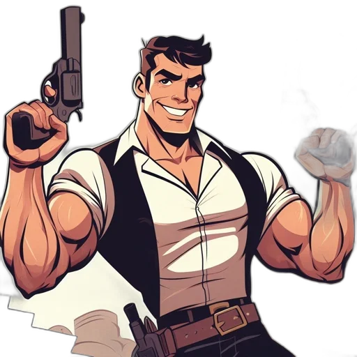 weapon, staff, jacket, comic book art, cartoon, concept art, pixel art, animated transparent PNG cut-out