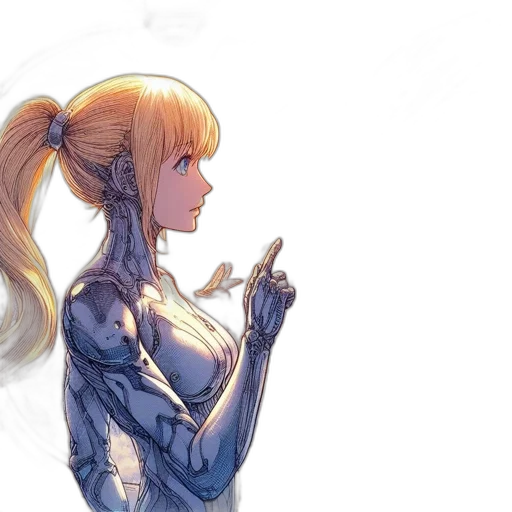 robot, concept art, anime, comic book art, fantasy art, blue, pastel, futuristic transparent PNG cut-out