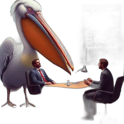 animal, creature, concept art, photorealistic, pelican, stands, next, table transparent PNG cut-out