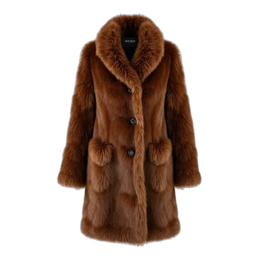 jacket, brown, furry, long-sleeved, coat, high, collar, buttoned transparent PNG cut-out