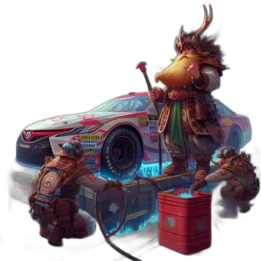 car, concept art, fantasy art, 3d render, pixel art, fire, garage, setting transparent PNG cut-out