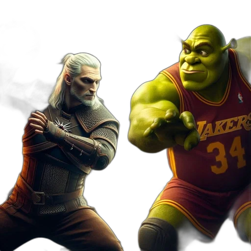 concept art, fantasy art, 3d render, comic book art, comical, twist, characters, geralt transparent PNG cut-out