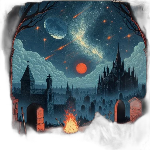 fantasy art, concept art, pixel art, comic book art, night, fire, outer space, fog transparent PNG cut-out