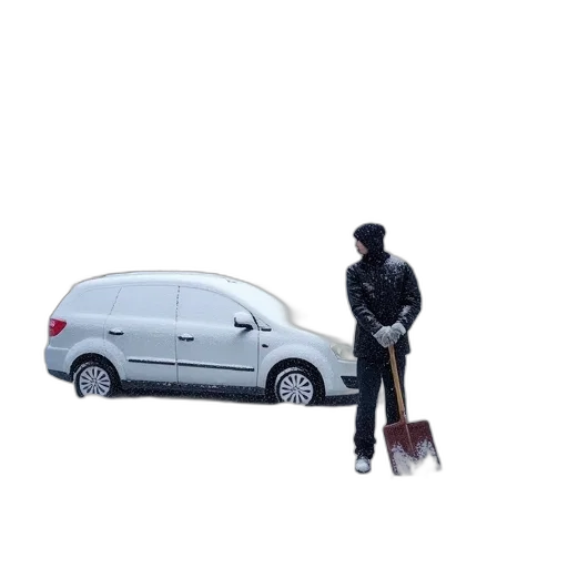 car, staff, umbrella, robot, 3d render, concept art, snow, city street transparent PNG cut-out