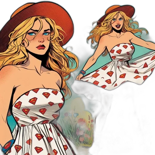 dress, comic book art, concept art, cartoon, fantasy art, blonde, woman, wearing transparent PNG cut-out