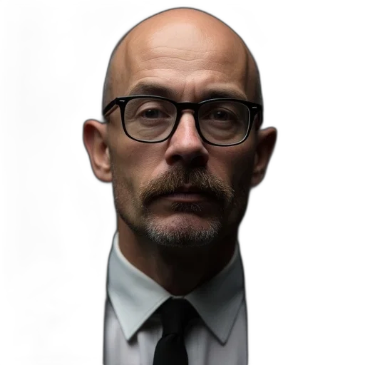 staff, face, jacket, animal, photorealistic, concept art, comic book art, bald transparent PNG cut-out