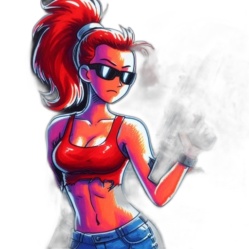 cartoon, comic book art, concept art, pixel art, fire, red, neon, artwork transparent PNG cut-out