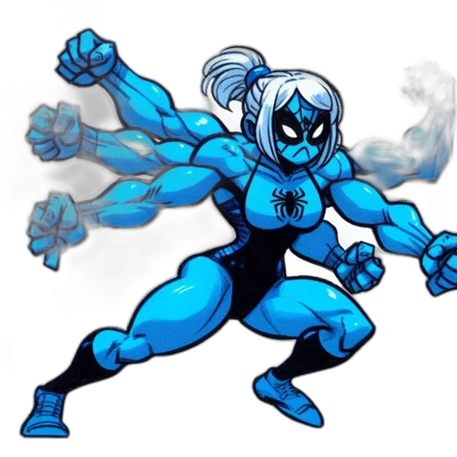 comic book art, concept art, pixel art, cartoon, blue, animated, character, resembling transparent PNG cut-out