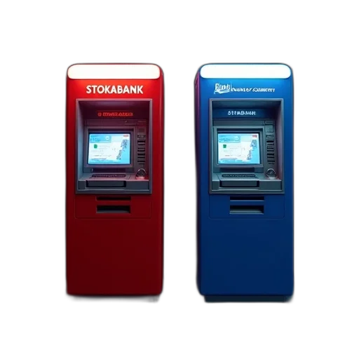 3d render, cyberpunk, digital, artwork, two, atms, side, left transparent PNG cut-out