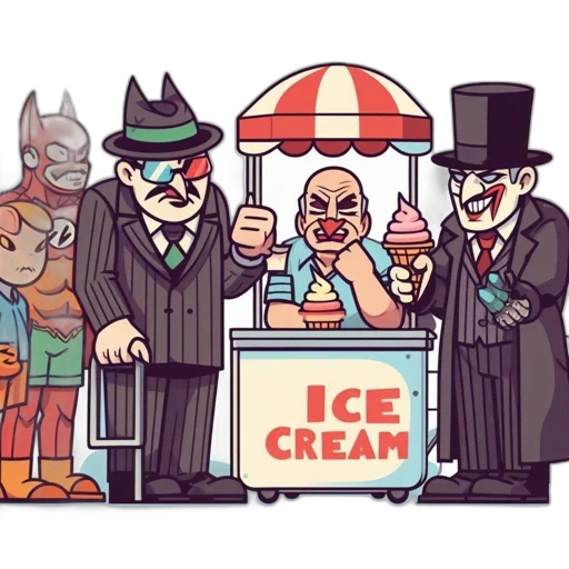 concept art, comic book art, cartoon, pixel art, city street, ice, cream, cart transparent PNG cut-out