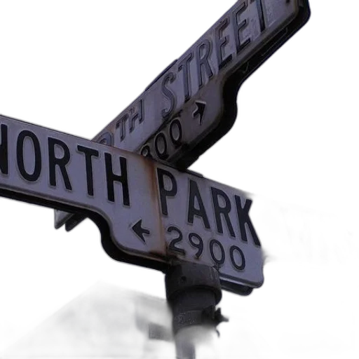 3d render, street, sign, says, north, park, way transparent PNG cut-out