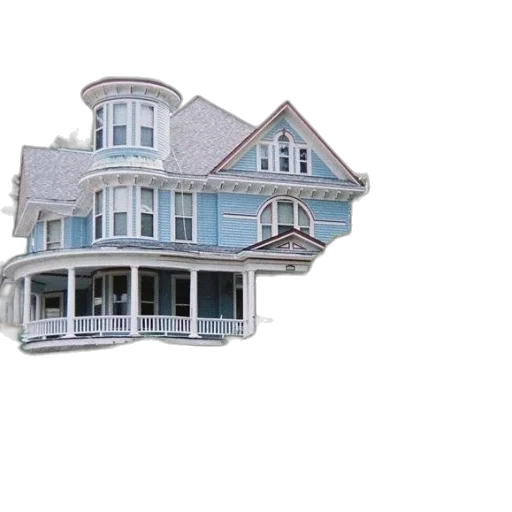 building, 3d render, photorealistic, concept art, pastel, blue, charming, victorian-style transparent PNG cut-out